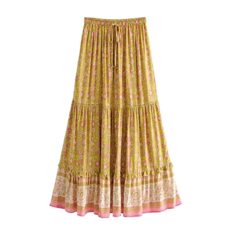 SYMPHONY Maxi Skirt - Yellow ribbed skirt waist