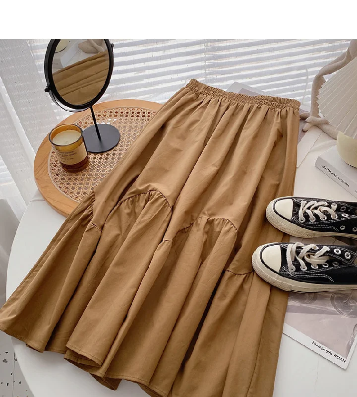 Versatile fashion solid high waist A-shaped medium length skirt 5814 ruffled skirt detail Versatile fashion solid high waist A-shaped medium length skirt 5814 ruffled skirt detail