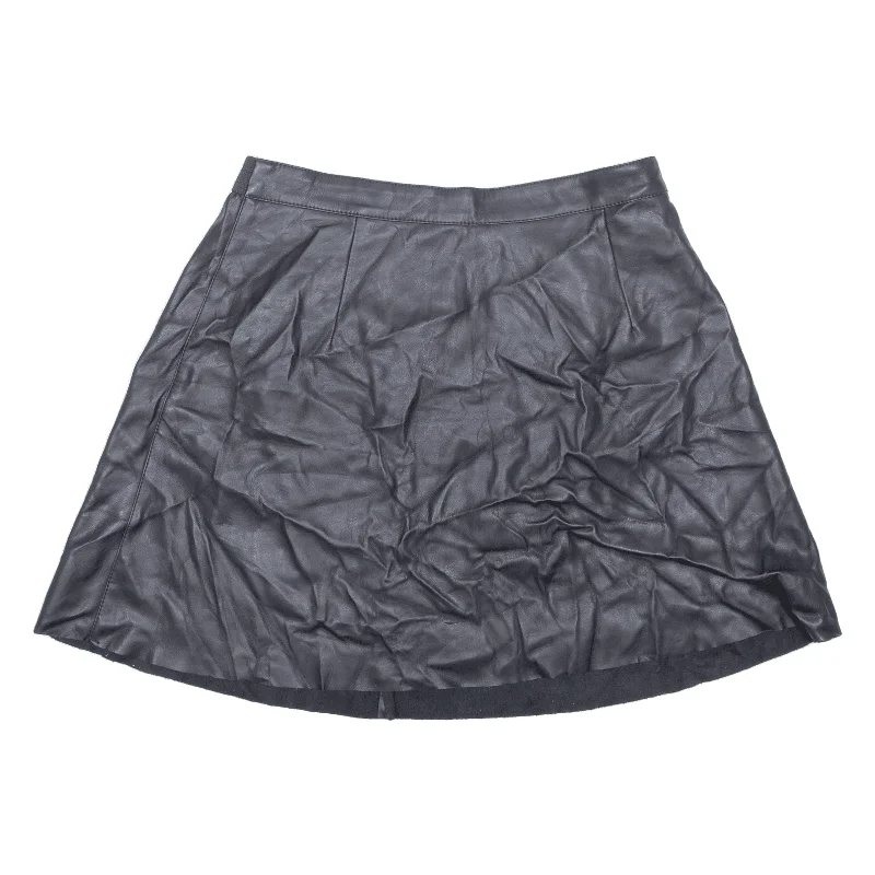 VILA Faux Leather Womens Skater Skirt Black Short M high slit skirt