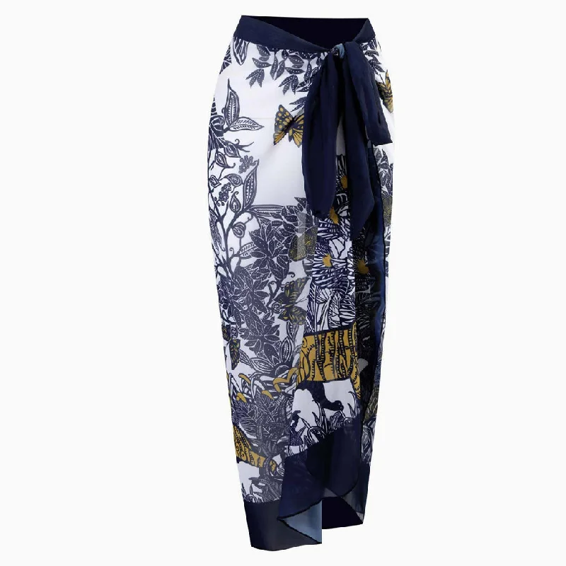 Vintage Contrast Trim High Waist Tie Knot Chiffon Maxi Cover Up Sarong denim skirt classic Vintage Contrast Trim High Waist Tie Knot Chiffon Maxi Cover Up Sarong denim skirt classic