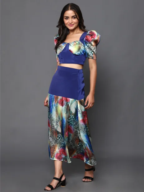 Women's Navy Blue Skirt Top - Khumaar-Shuchi Bhutani low waist skirt