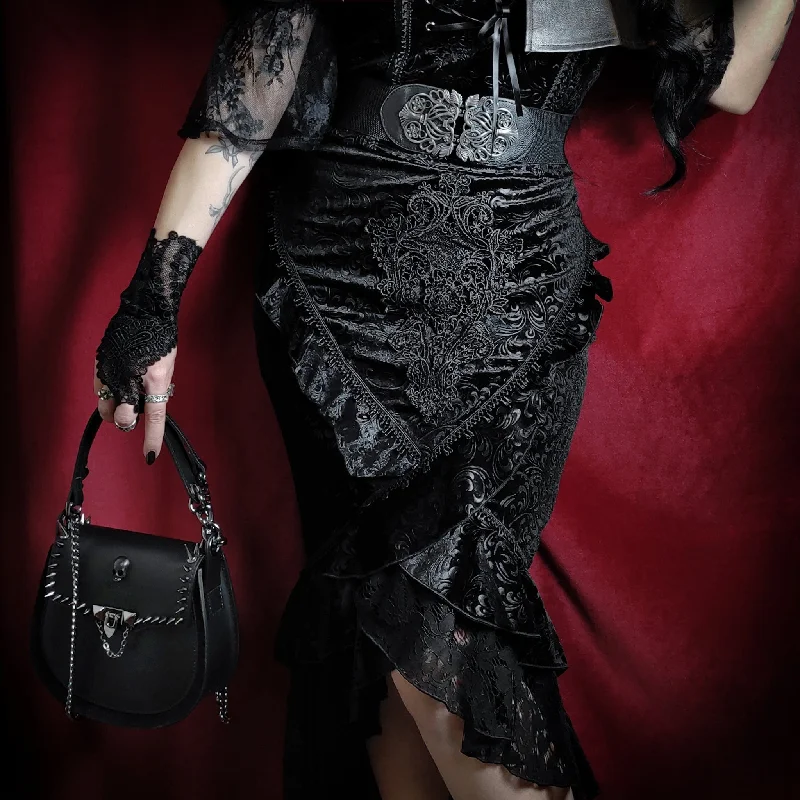 Women's Gothic Lace Hem Jacquard Dovetail Wrap Skirt leather skirt sleek