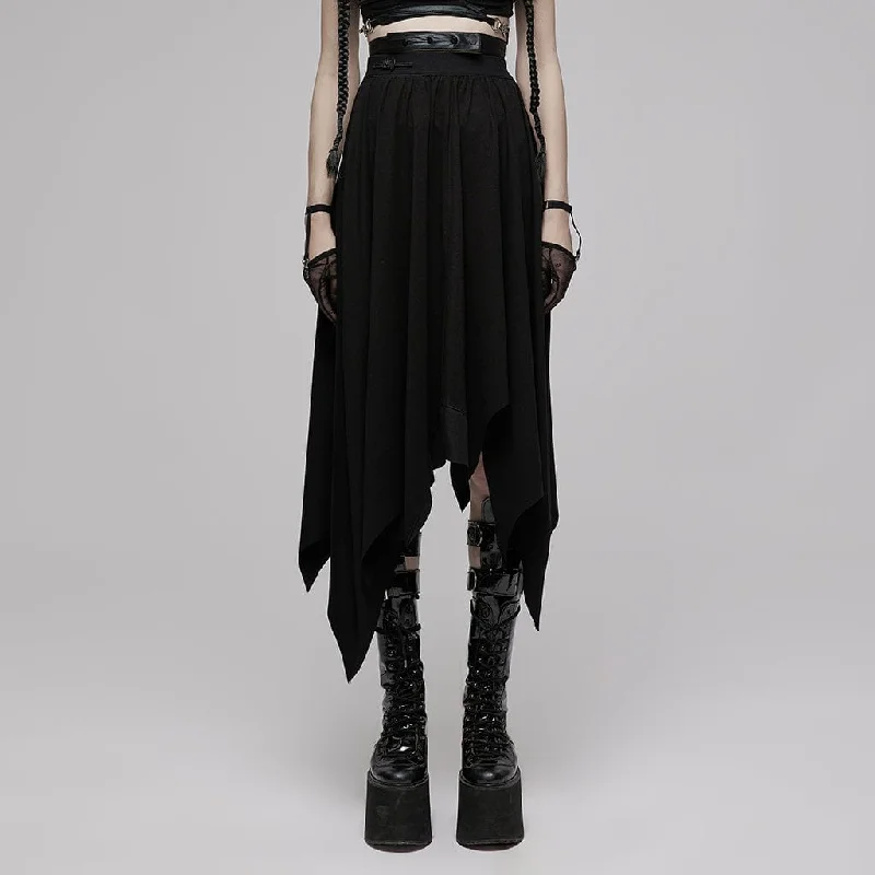 Women's Punk High-waisted Irregular Hem Skirt button skirt front
