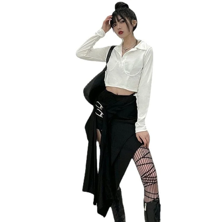 Women's Punk Irregular Buckles Skirt corduroy skirt comfortable