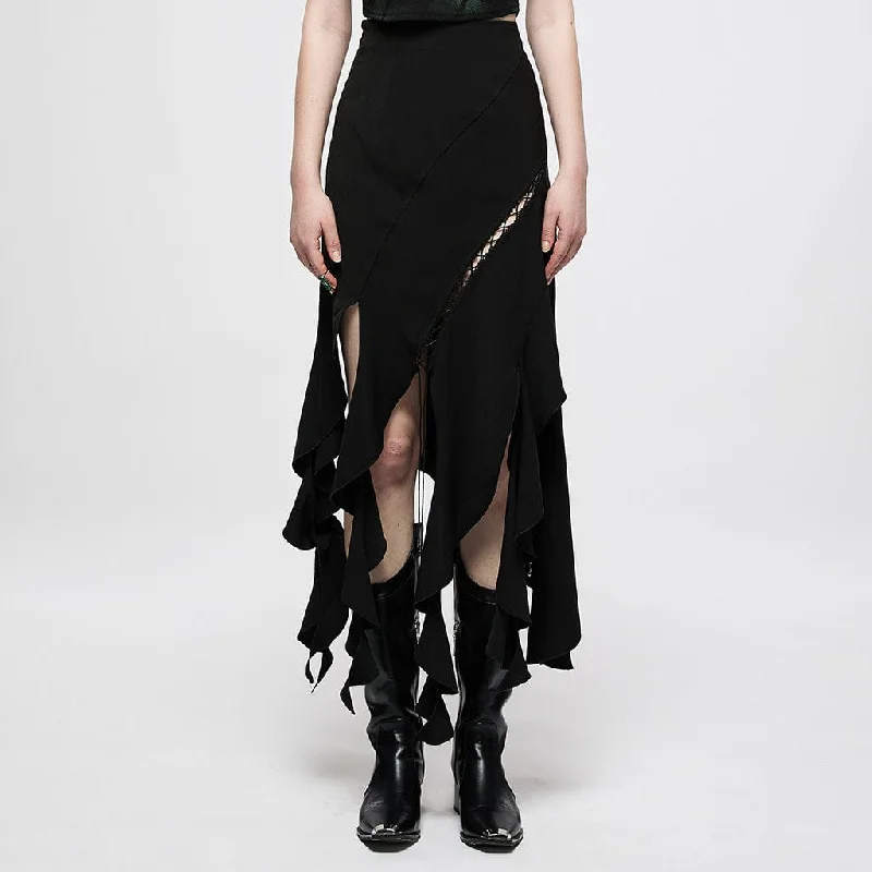 Women's Punk Ripped Irregular Hem Skirt wool skirt thick