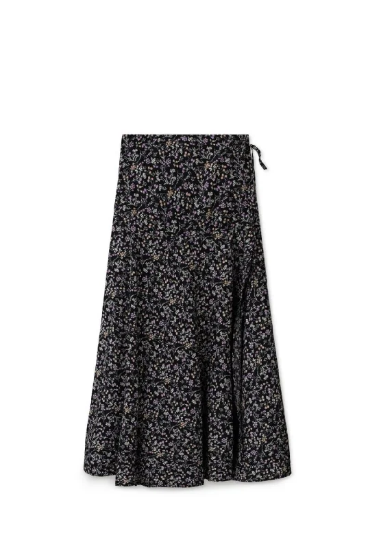 Wrap Tie Skirt - Black Floral cashmere skirt fine
