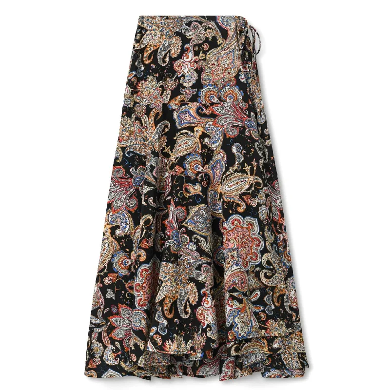 Wrap Tie Skirt - Black Paisley linen skirt light