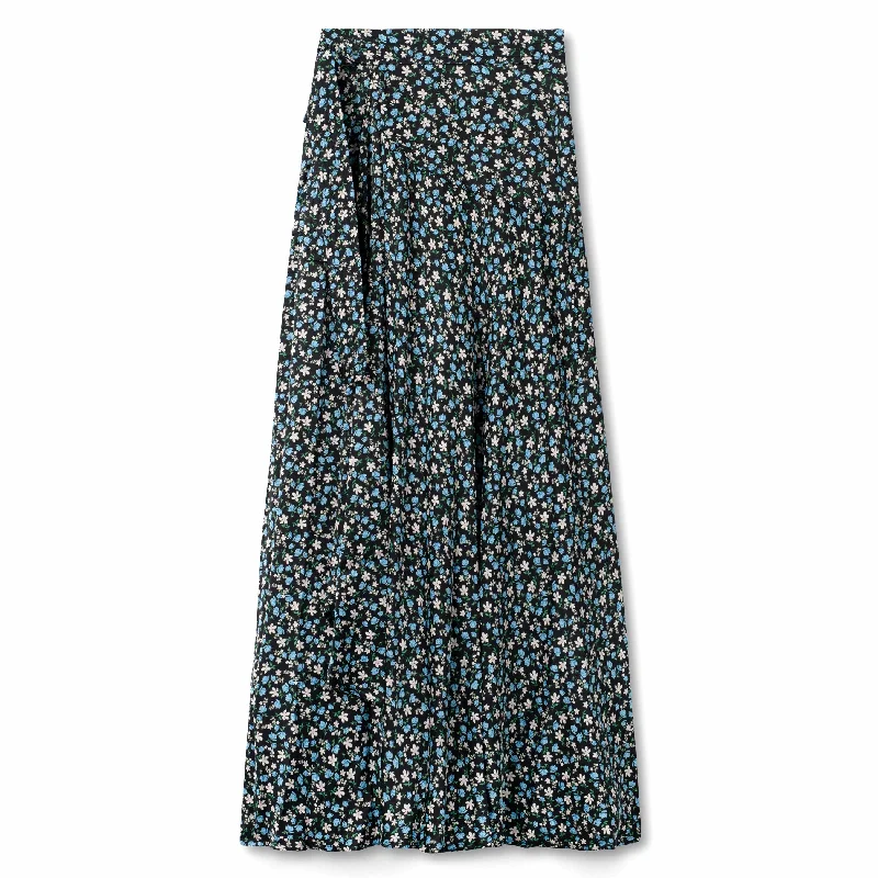 Wrap Tie Skirt - Blue Floral tiered skirt playful